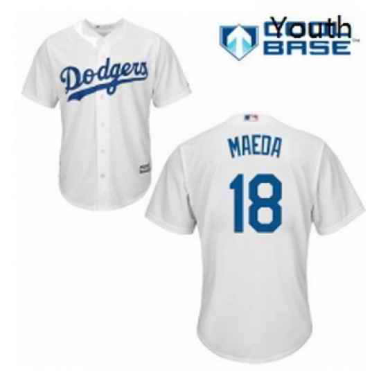 Youth Majestic Los Angeles Dodgers 18 Kenta Maeda Authentic White Home Cool Base MLB Jersey